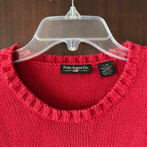 Vintage Polo Jeans Co Ralph Lauren Knit Sweater American Flag red Size Small - Picture 5 of 8